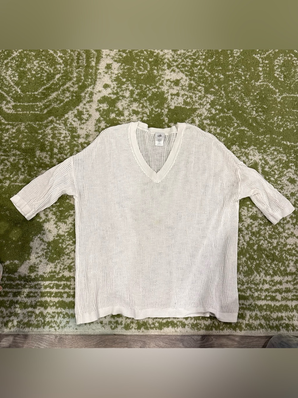 CAbi White Open-Weave V-Neck women’s Sweater